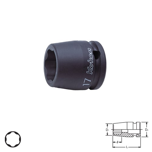 KOKEN 14410M-17 ลูกบ๊อกลมสั้น ถนอมมุมน๊อต 1/2นิ้ว-17mm.