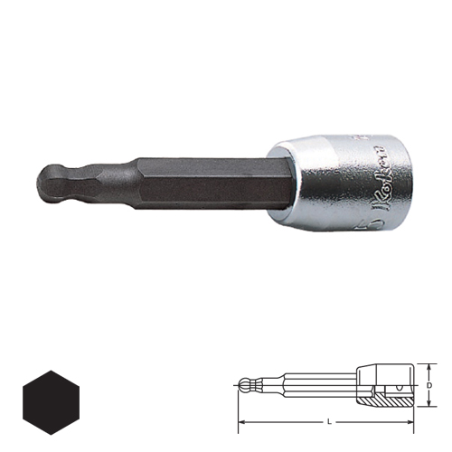 KOKEN 2011M-50-4 บ๊อกเดือยโผล่ หัวบอลล์ 6P 1/4นิ้ว-50-4mm