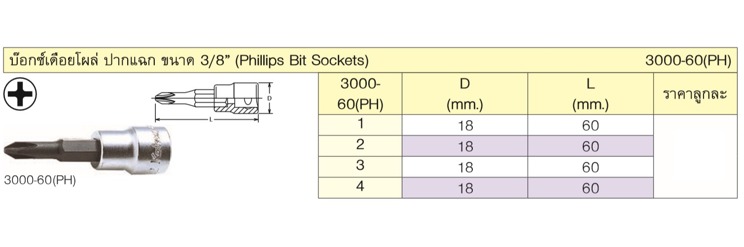 KOKEN 3000-60(PH)-3 บ๊อกเดือยโผล่ ปากแฉก 3/8นิ้ว #3