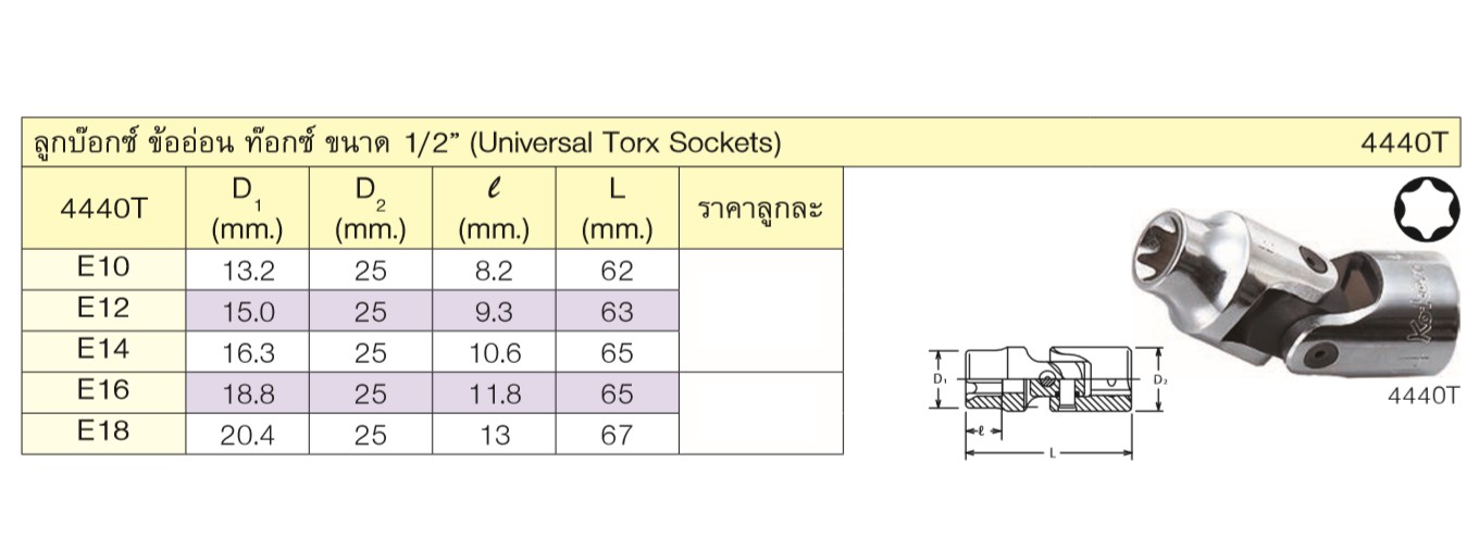 KOKEN 4440T-E14 บ๊อกข้ออ่อน ท๊อก 1/2นิ้ว-E14