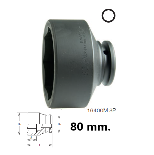 KOKEN 16400M-8P-80 ลูกบ๊อกลมสั้น 3/4นิ้ว-8P-80mm.