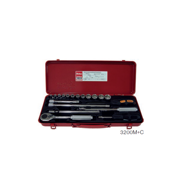 SKI - สกี จำหน่ายสินค้าหลากหลาย และคุณภาพดี | KOKEN 3200M+C บ๊อกชุด 3/8-6P+12P-19 ชิ้น (มิล) ในกล่องเหล็ก