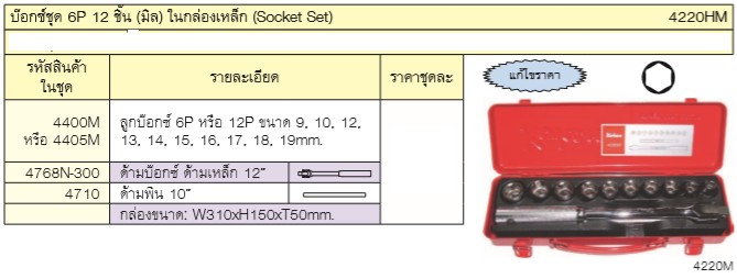 KOKEN 4220HM บ๊อกชุด 1/2นิ้ว-6P-12 ชิ้น (มิล) ในกล่องเหล็ก