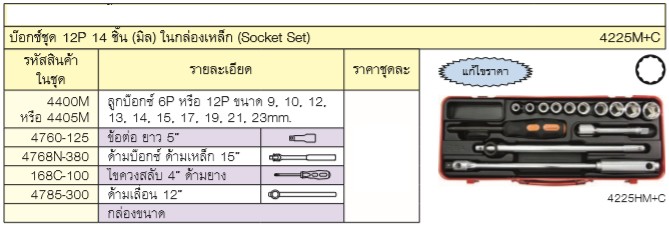 KOKEN 4225M+C บ๊อกชุด 1/2-12P-14 ชิ้น (มิล) ในกล่องเหล็ก