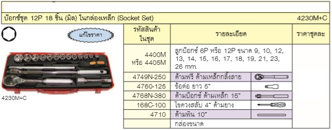 KOKEN 4230M+C บ๊อกชุด 1/2-12P-18 ชิ้น (มิล) ในกล่องเหล็ก