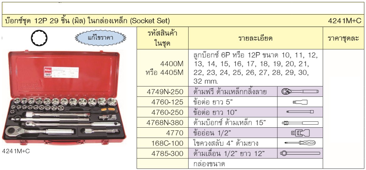 KOKEN 4241M+C บ๊อกชุด 1/2-12P-29 ชิ้น (มิล) ในกล่องเหล็ก