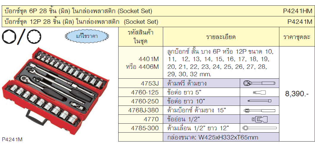 KOKEN P4241HM บ๊อกชุด 1/2นิ้ว-6P-28 ชิ้น (มิล) ในกล่องพลาสติก