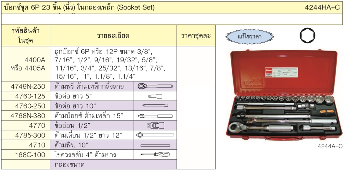 KOKEN 4244HA+C บ๊อกชุด 1/2-6P-23 ชิ้น (นิ้ว) ในกล่องเหล็ก