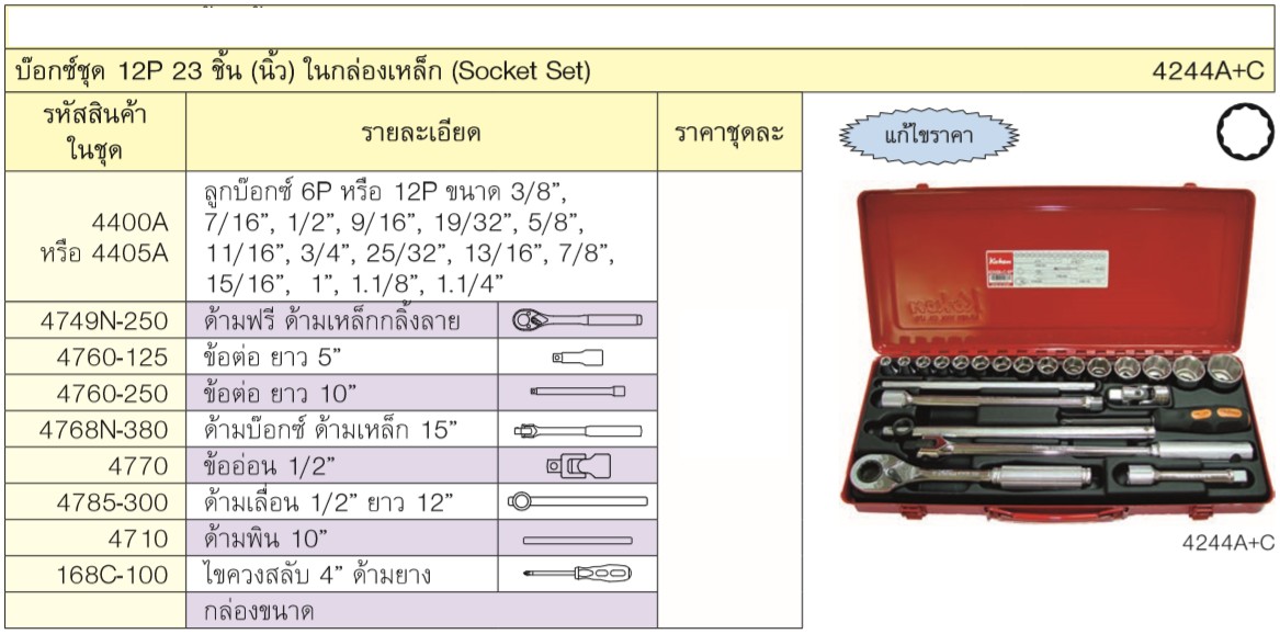 KOKEN 4244A+C บ๊อกชุด 1/2-12P-23 ชิ้น (นิ้ว) ในกล่องเหล็ก