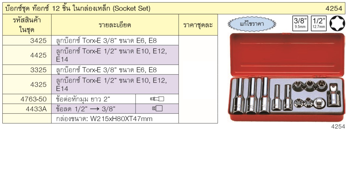 KOKEN 4254 บ๊อกชุดท๊อก 12 ชิ้น ในกล่องเหล็ก
