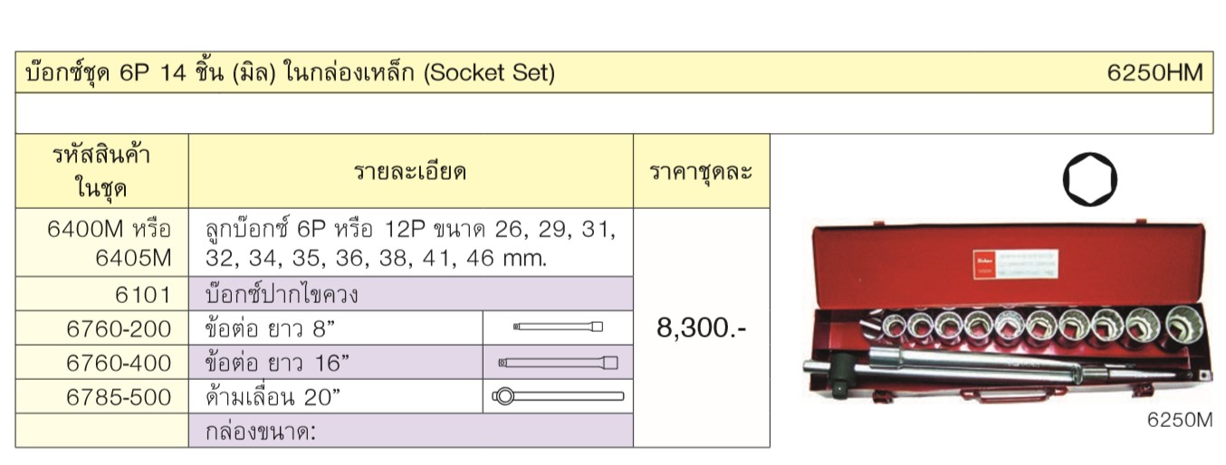 KOKEN 6250HM บ๊อกชุด 3/4นิ้ว-6P-14 ชิ้น (มิล) ในกล่องเหล็ก