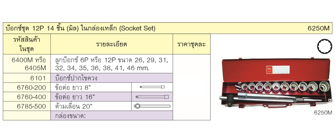 KOKEN 6250M บ๊อกชุด 3/4นิ้ว-12P-14 ชิ้น (มิล) ในกล่องเหล็ก