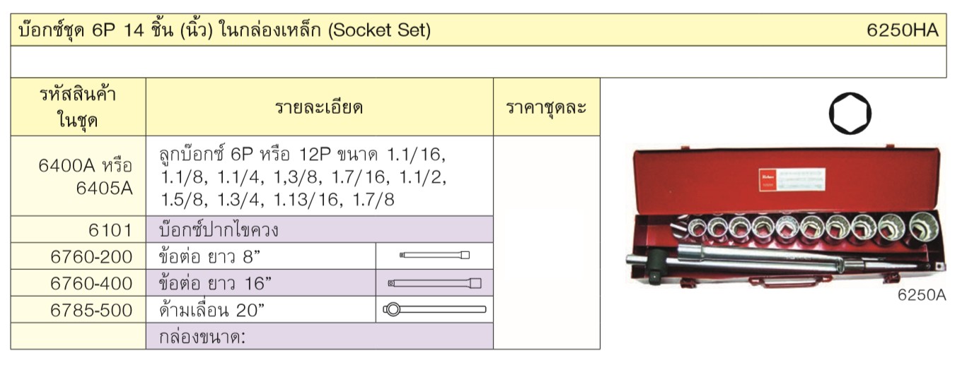 KOKEN 6250HA บ๊อกชุด 3/4นิ้ว-6P-14 ชิ้น (นิ้ว) ในกล่องเหล็ก