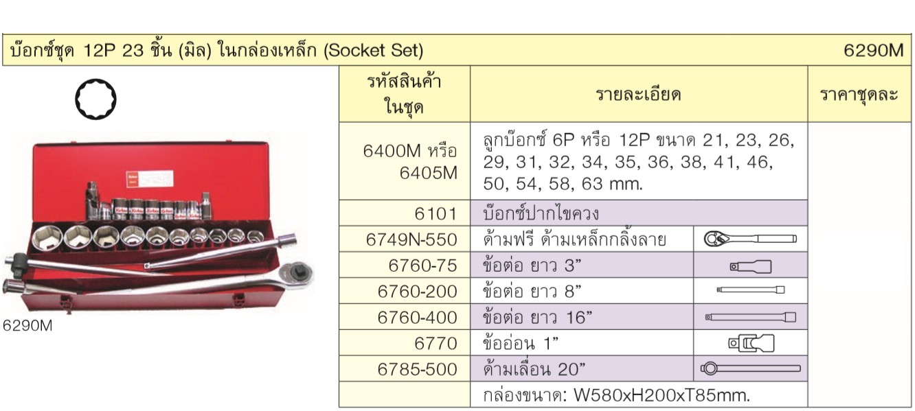 KOKEN 6290M บ๊อกชุด 3/4นิ้ว-12P-23 ชิ้น (มิล) ในกล่องเหล็ก
