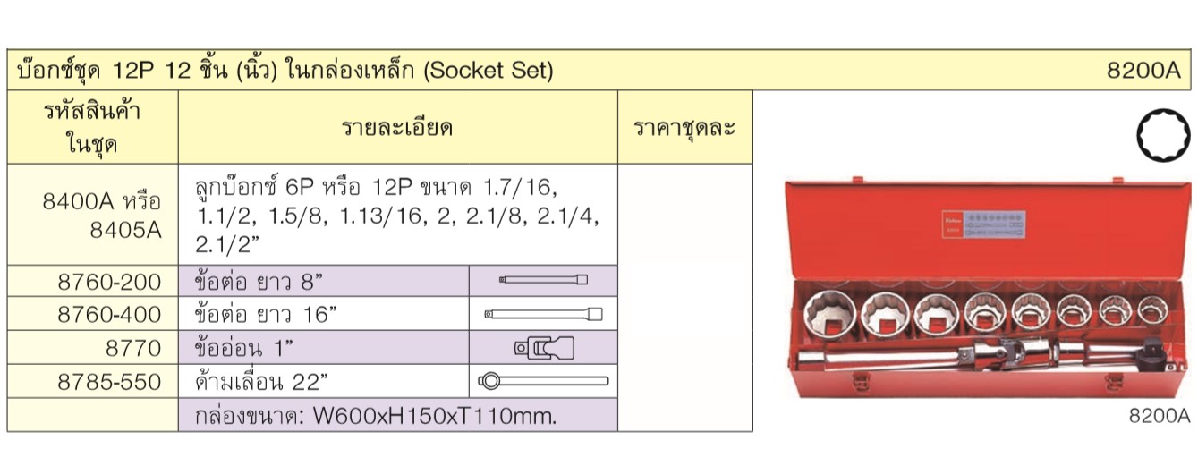 KOKEN 8200A บ๊อกชุด 1นิ้ว-12P-12 ชิ้น (นิ้ว) ในกล่องเหล็ก