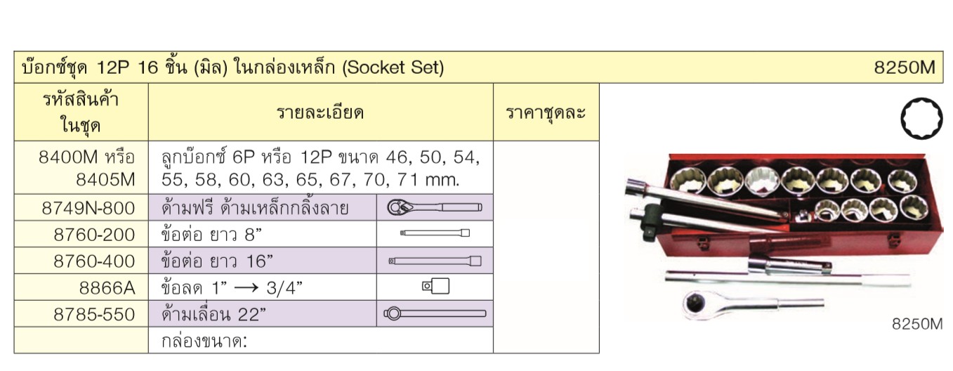 KOKEN 8250M บ๊อกชุด 1นิ้ว-12P-16 ชิ้น (มิล) ในกล่องเหล็ก
