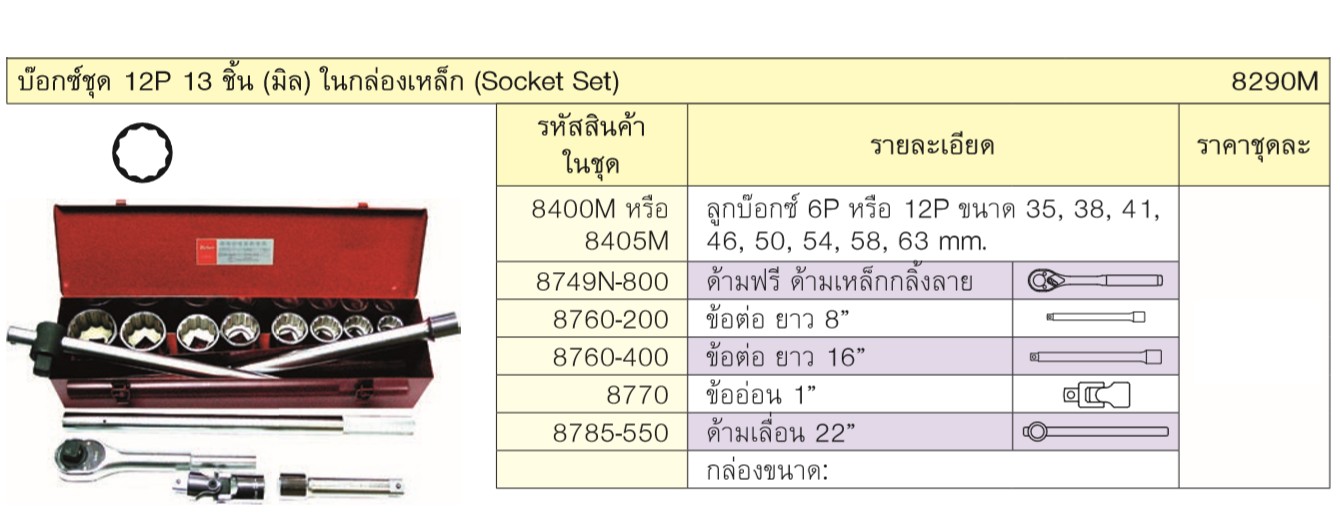 KOKEN 8290M บ๊อกชุด 1นิ้ว-12P-13 ชิ้น (มิล) ในกล่องเหล็ก
