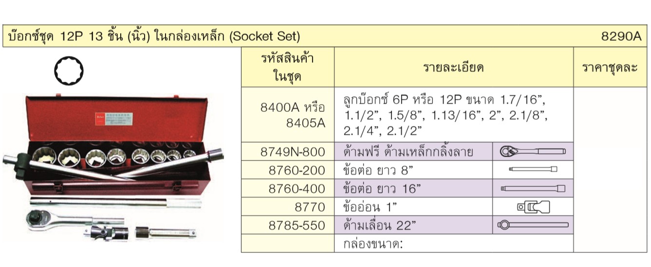 KOKEN 8290A บ๊อกชุด 1นิ้ว-12P-13 ชิ้น (นิ้ว) ในกล่องเหล็ก
