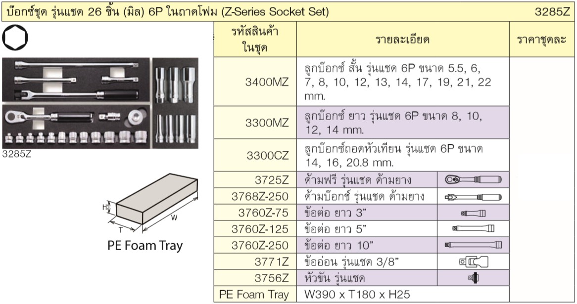KOKEN 3285Z บ๊อกชุด รุ่นแชด 26 ชิ้น (มิล) 6P ในถาดโฟม
