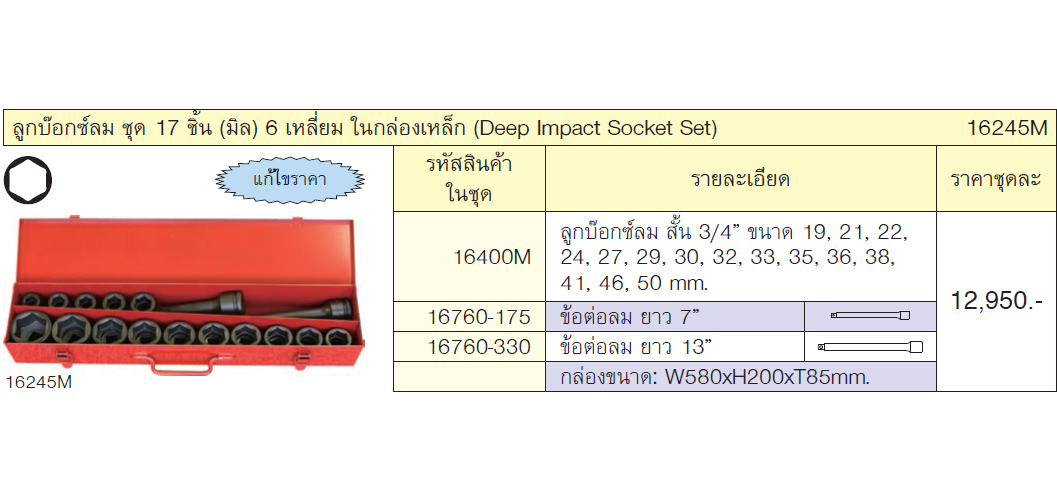 KOKEN 16245M บ๊อกชุดลมมิล 3/4นิ้ว-6P-17 ตัวชุด ในกล่องเหล็ก