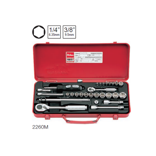 SKI - สกี จำหน่ายสินค้าหลากหลาย และคุณภาพดี | KOKEN 2260M บ๊อกชุด 6P 1/4นิ้วและ 3/8 ชุด28ชิ้น(มิล) ในกล่องเหล็ก