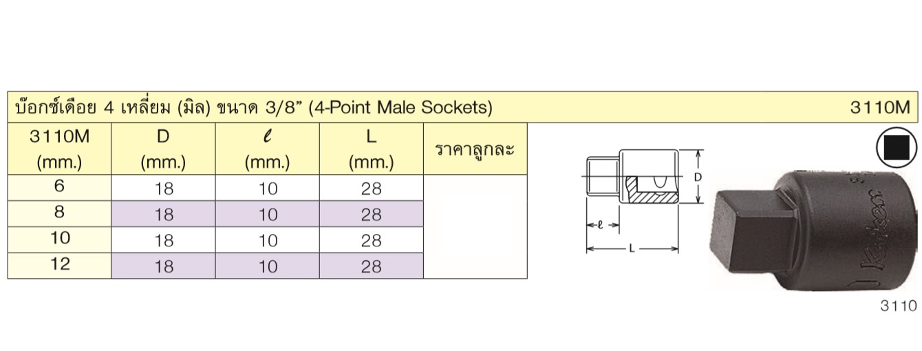 KOKEN 3110M-6 บ๊อกเดือย 4 เหลี่ยม 3/8นิ้ว-6mm