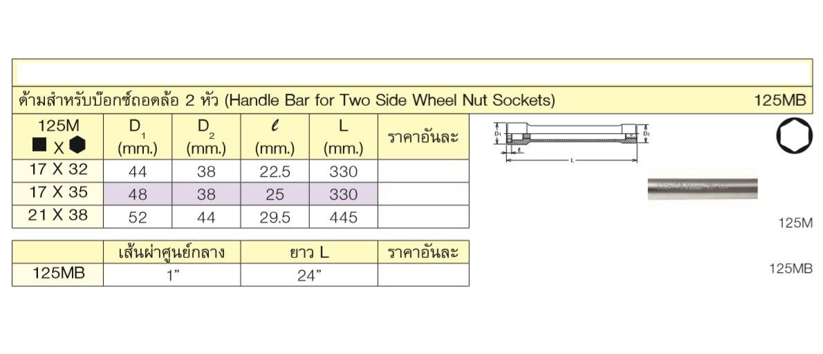 KOKEN 125MB เฉพาะแกน(ด้ามถอดล้อ) 1นิ้ว ยาว 24นิ้ว