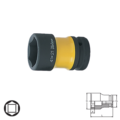 KOKEN PW8P-41x21 ลูกบ๊อกลม 2หัว ขอบบาง ถอดล้อรถบรรทุก 1นิ้ว-41x21mm สีเหลือง