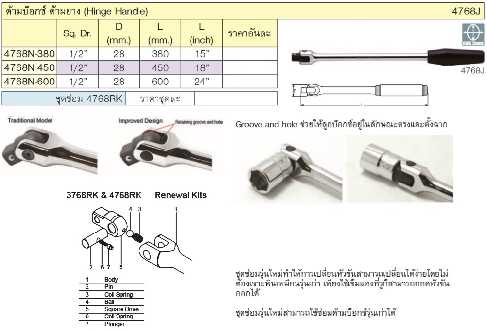 KOKEN 4768J-15 ด้ามบ๊อก 1/2นิ้ว-15นิ้ว ด้ามยาง (380mm)