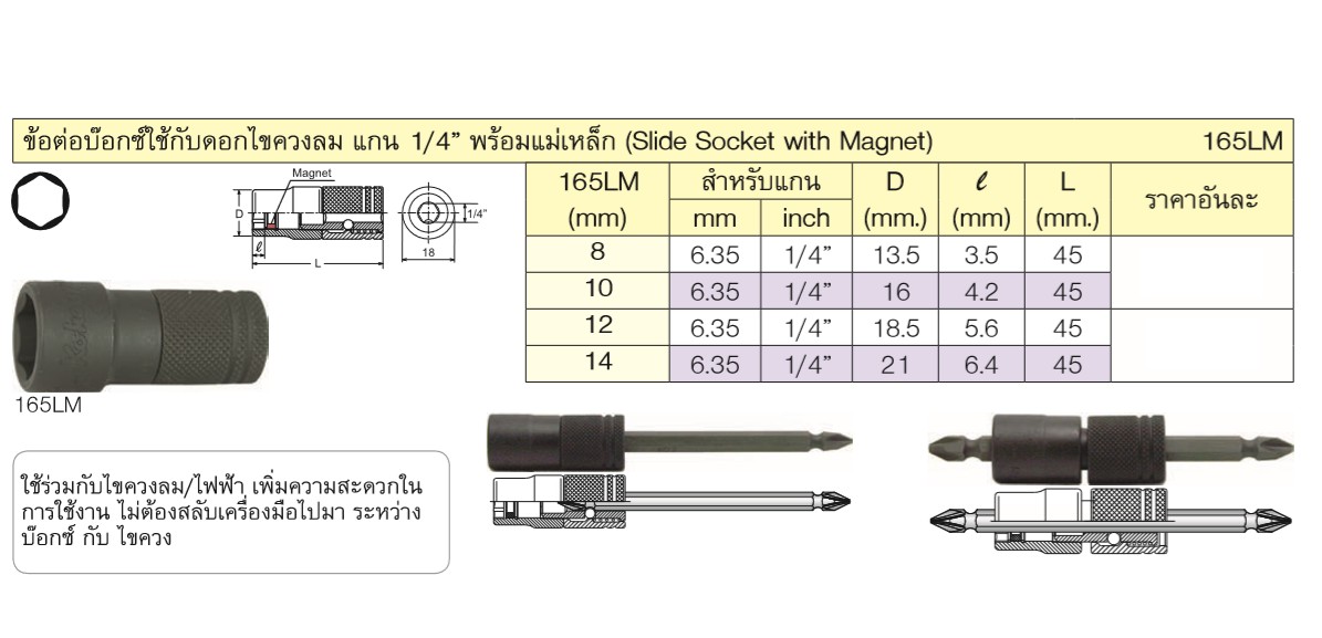 KOKEN 165LM-12 ข้อต่อลูกบ๊อก 12mm. ใช้กับดอกไขควงลมแกน 1/4นิ้ว