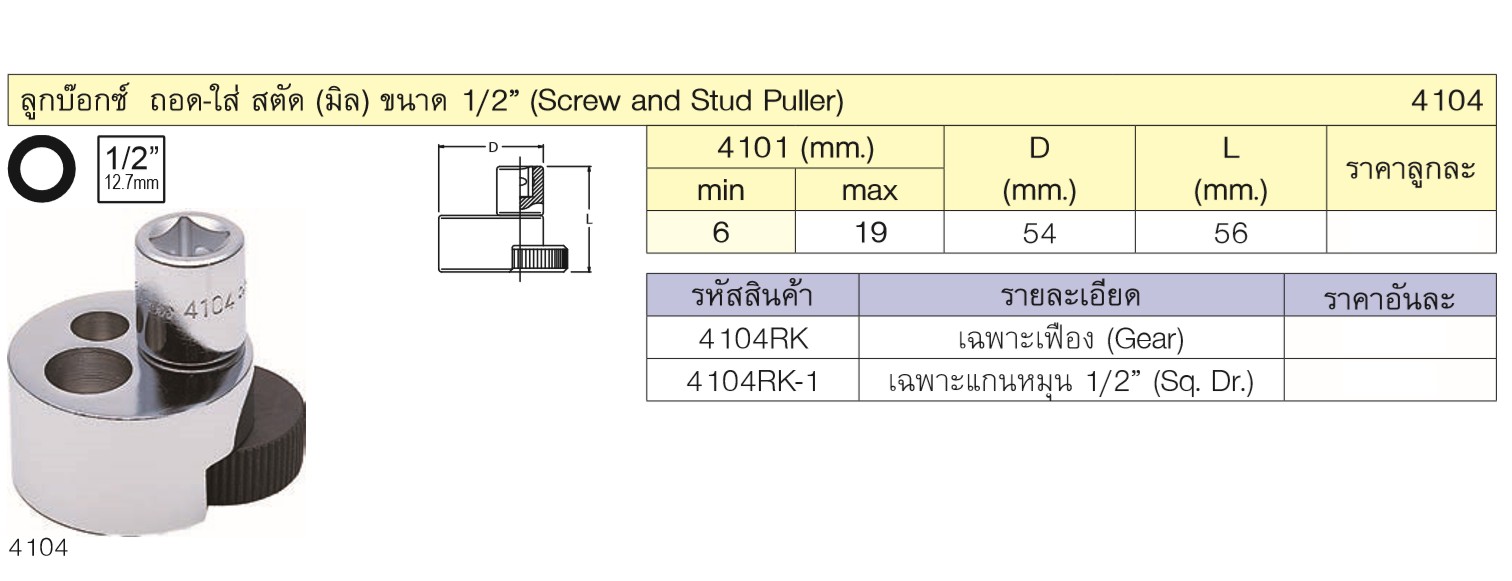 KOKEN 4104 บ๊อกถอด-ใส่ สตัด รูขัน 1/2นิ้ว 6-19mm