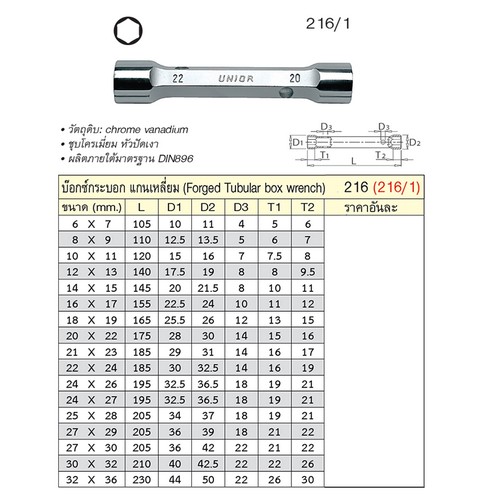 UNIOR 216/1 บ๊อกกระบอกแกนเหลี่ยม 27x29mm. (216)