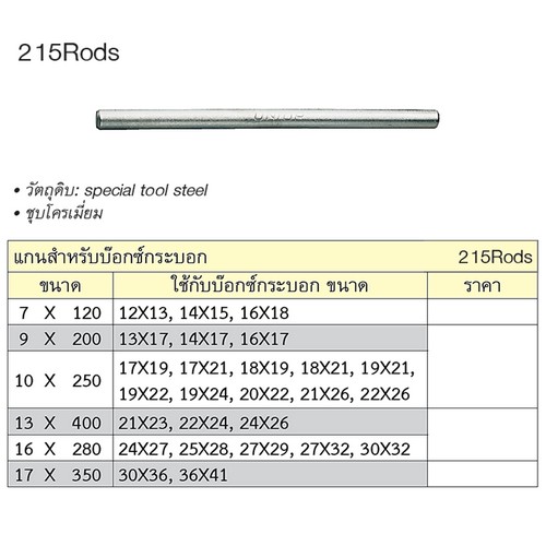 UNIOR #215Rods แกนสำหรับบ๊อกซ์กระบอก 7x120mm.