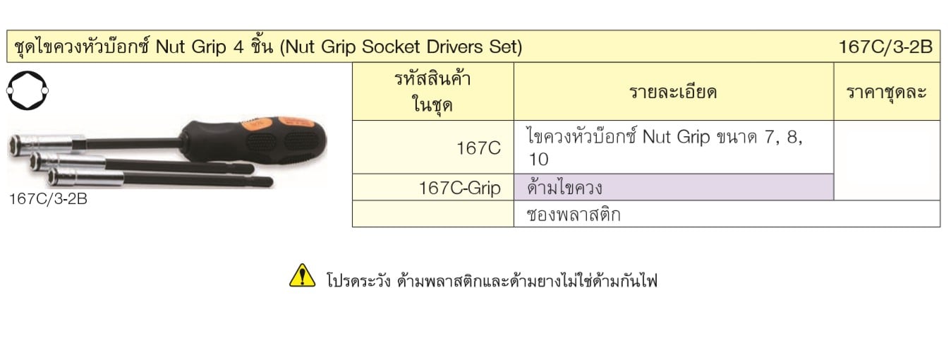 KOKEN 167C/3-2B ชุดไขควงหัวบ๊อกซ์ Nut Grip 4 อัน