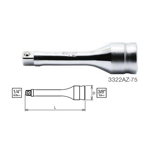 KOKEN 3322AZ-75 ข้อลด รุ่นแชด ขนาด 3/8นิ้ว --> 1/4นิ้ว