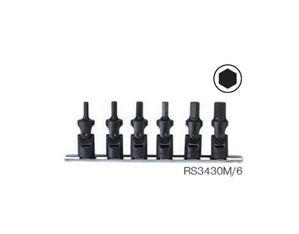 SKI - สกี จำหน่ายสินค้าหลากหลาย และคุณภาพดี | KOKEN RS3430M/6 ข้ออ่อนเดือยโผล่ 6 เหลี่ยม (มิล) ขนาด 3/8นิ้ว ชุด 6 ชิ้น ในรางเหล็ก