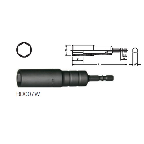 SKI - สกี จำหน่ายสินค้าหลากหลาย และคุณภาพดี | KOKEN BD007W-9 บ๊อกซ์แกน ยาว 6P ใช้กับไขควงไฟฟ้า ขนาดแกน 1/4นิ้ว9mm