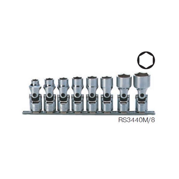 KOKEN RS3440A/8 บ๊อกซ์ข้ออ่อน 6P (นิ้ว) ขนาด 3/8นิ้ว ชุด 8 ชิ้น ในรางเหล็ก