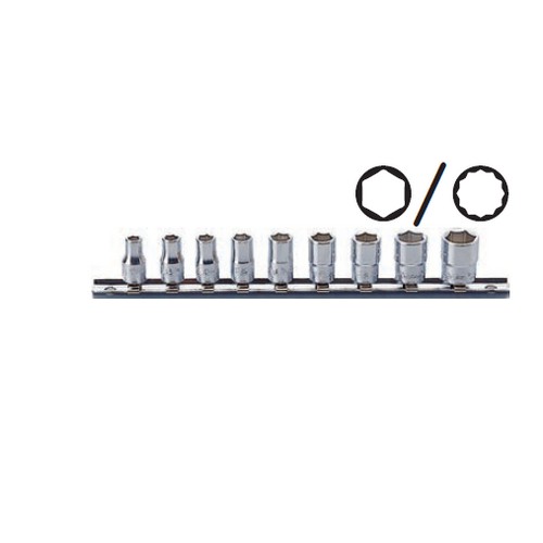 SKI - สกี จำหน่ายสินค้าหลากหลาย และคุณภาพดี | KOKEN RS2405A/9 ลูกบ๊อกซ์ สั้น 1/4-12P ชุด 9ชิ้น ในรางเหล็ก 