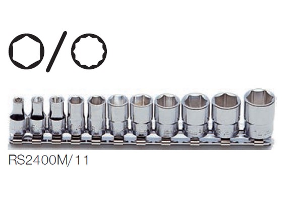 SKI - สกี จำหน่ายสินค้าหลากหลาย และคุณภาพดี | KOKEN RS2405M/11 ลูกบ๊อกซ์ สั้น 12P (มิล) ขนาด 1/4นิ้ว ชุด 11 ชิ้น ในรางเหล็ก