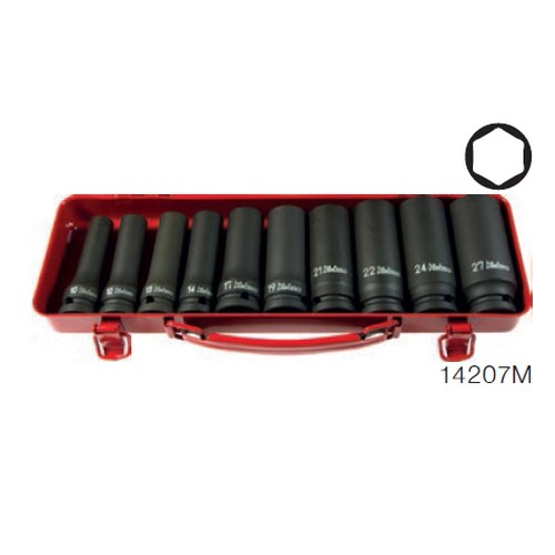 KOKEN 14207M ลูกบ๊อกซ์ลม ยาว ชุด 10 ชิ้น (มิล) 6 เหลี่ยม ในกล่องเหล็ก