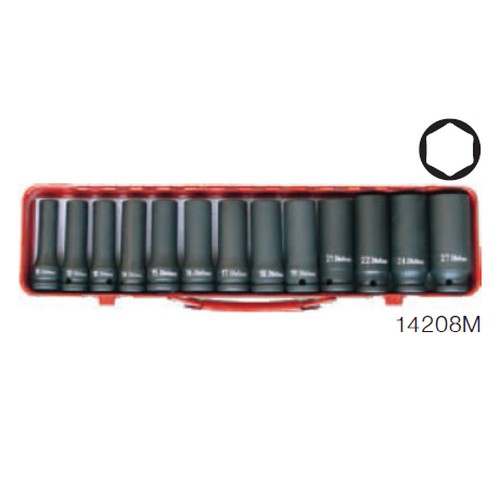 SKI - สกี จำหน่ายสินค้าหลากหลาย และคุณภาพดี | KOKEN 14208M ลูกบ๊อกซ์ลม ยาว ชุด 13 ชิ้น (มิล) 6 เหลี่ยม ในกล่องเหล็ก