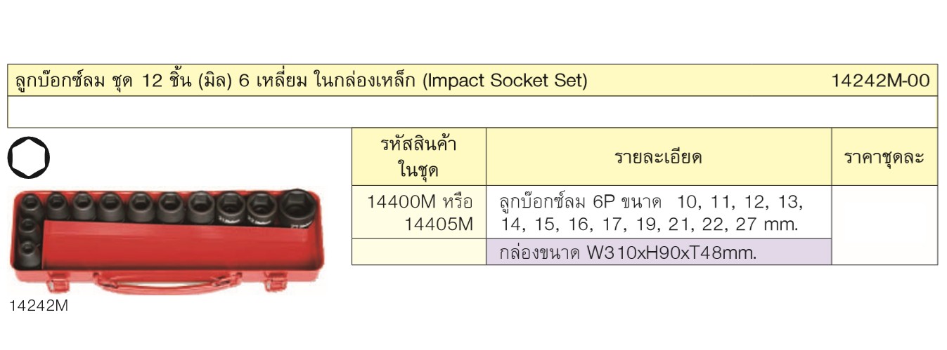 KOKEN 14242M-00 ลูกบ๊อกซ์ลม ชุด 12 ชิ้น (มิล) 6 เหลี่ยม ในกล่องเหล็ก