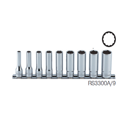 SKI - สกี จำหน่ายสินค้าหลากหลาย และคุณภาพดี | KOKEN RS3305A/9 ลูกบ๊อก ยาว 3/8นิ้ว- 12P ชุด 9ชิ้น ในรางเหล็ก