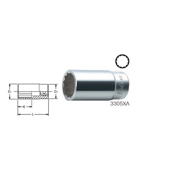 KOKEN 3305XA ลูกบ๊อกซ์ กึ่งยาว 12P (นิ้ว) ขนาด 3/8นิ้ว ยาว 40mm.-5/16