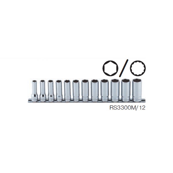 SKI - สกี จำหน่ายสินค้าหลากหลาย และคุณภาพดี | KOKEN RS3300M/12 ลูกบ๊อกซ์ ยาว 6P (มิล) ขนาด 3/8นิ้ว ชุด 12 ชิ้น ในรางเหล็ก