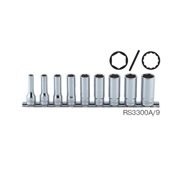 SKI - สกี จำหน่ายสินค้าหลากหลาย และคุณภาพดี | KOKEN RS3300A/9 ลูกบ๊อกซ์ ยาว 6P (นิ้ว) ขนาด 3/8นิ้ว ชุด 9 ชิ้น ในรางเหล็ก