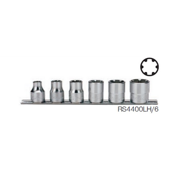 KOKEN RS4400LH/6 ลูกบ๊อกซ์ LH-S ขนาด 1/2นิ้ว ชุด 6 ชิ้น ในรางเหล็ก