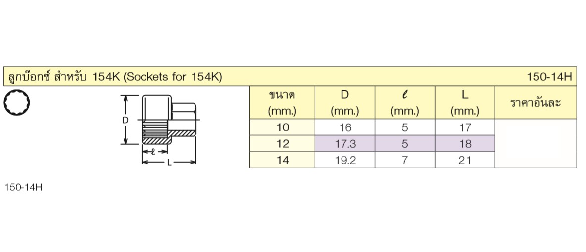 KOKEN 150-14H ลูกบ๊อกซ์ สำหรับ 154K-10mm