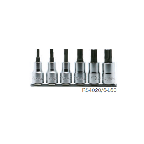 KOKEN RS4020/6 ชุดบ๊อกเดือยโผล่ XZN 12 แฉก 1/2นิ้ว ชุด 6ชิ้น ในรางเหล็ก